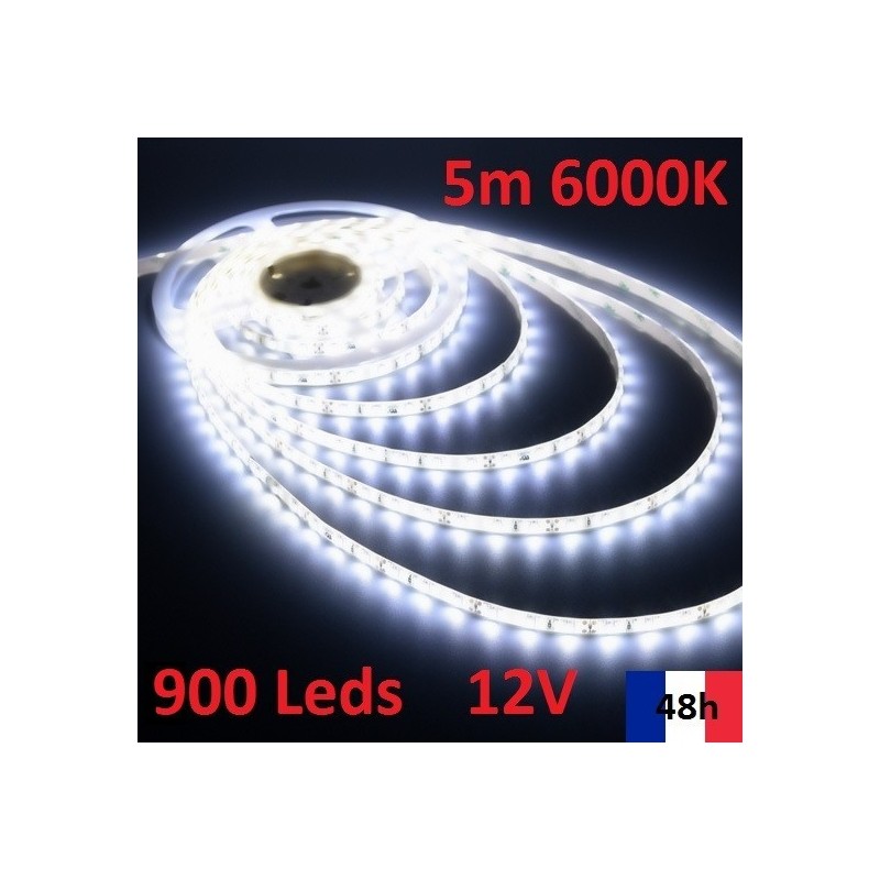 Ruban 6000K Bandeau Led Strip 5m 900 Leds de puissance 12V