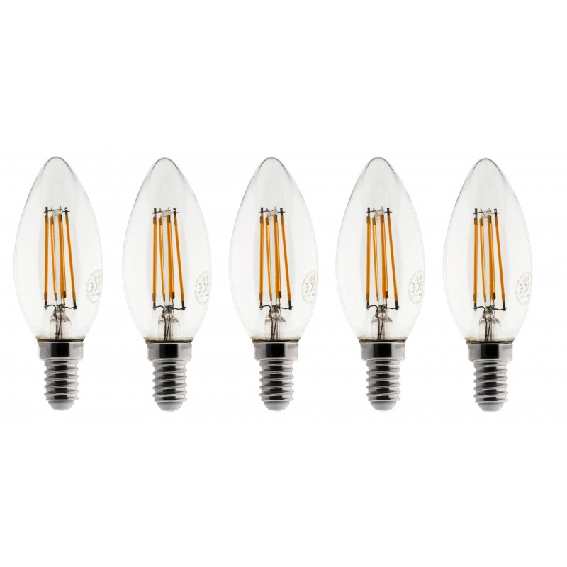 Lot de 5 Ampoules Flamme  LED filament A+++ E14 3W 300lm Blanc chaud