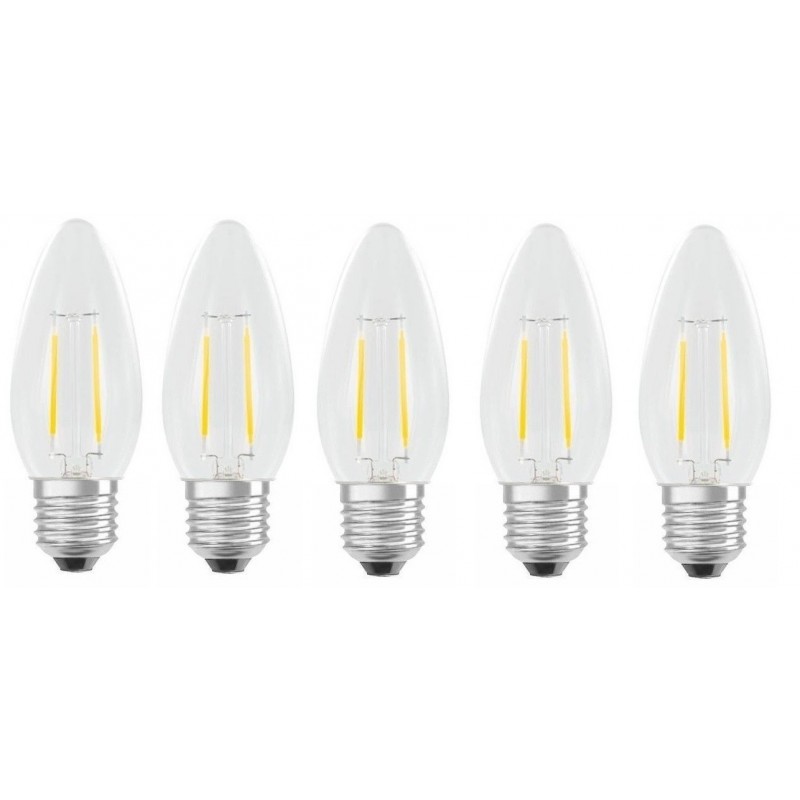 Lot de 5 Ampoules Flamme LED filament A+++ E27 3W 300lm  Blanc chaud